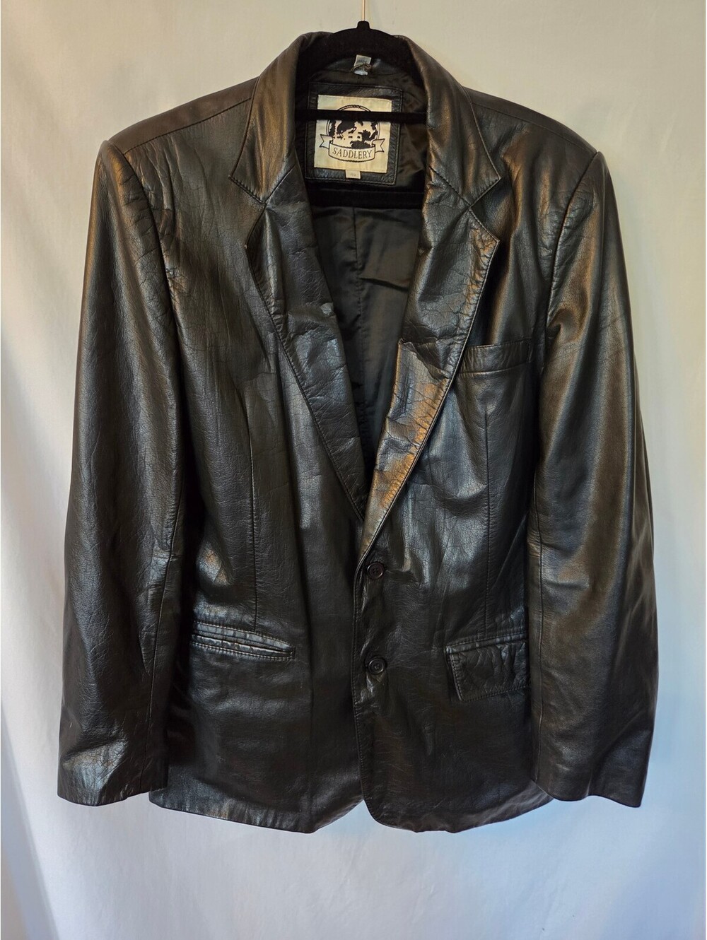 Vintage Saddlery Genuine Leather Blazer Size 42 Black 90s Made Korea Jacket